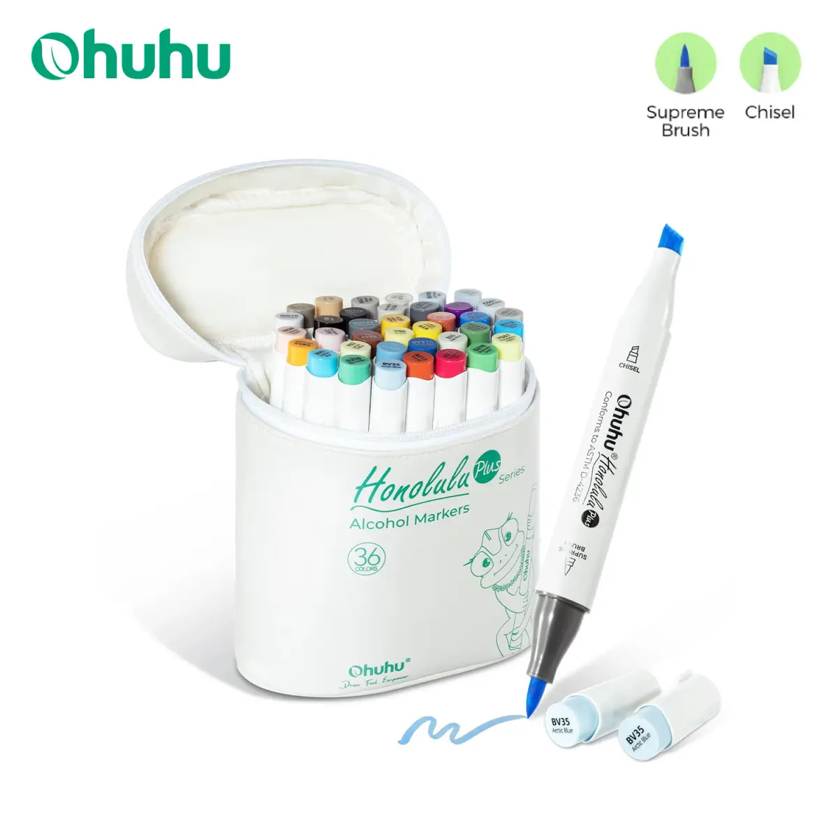 Ohuhu honolulu plus conjunto de canetas marcadoras coloridas marcadores de arte de álcool recarregáveis pontas duplas ilustrações desenho material escolar
