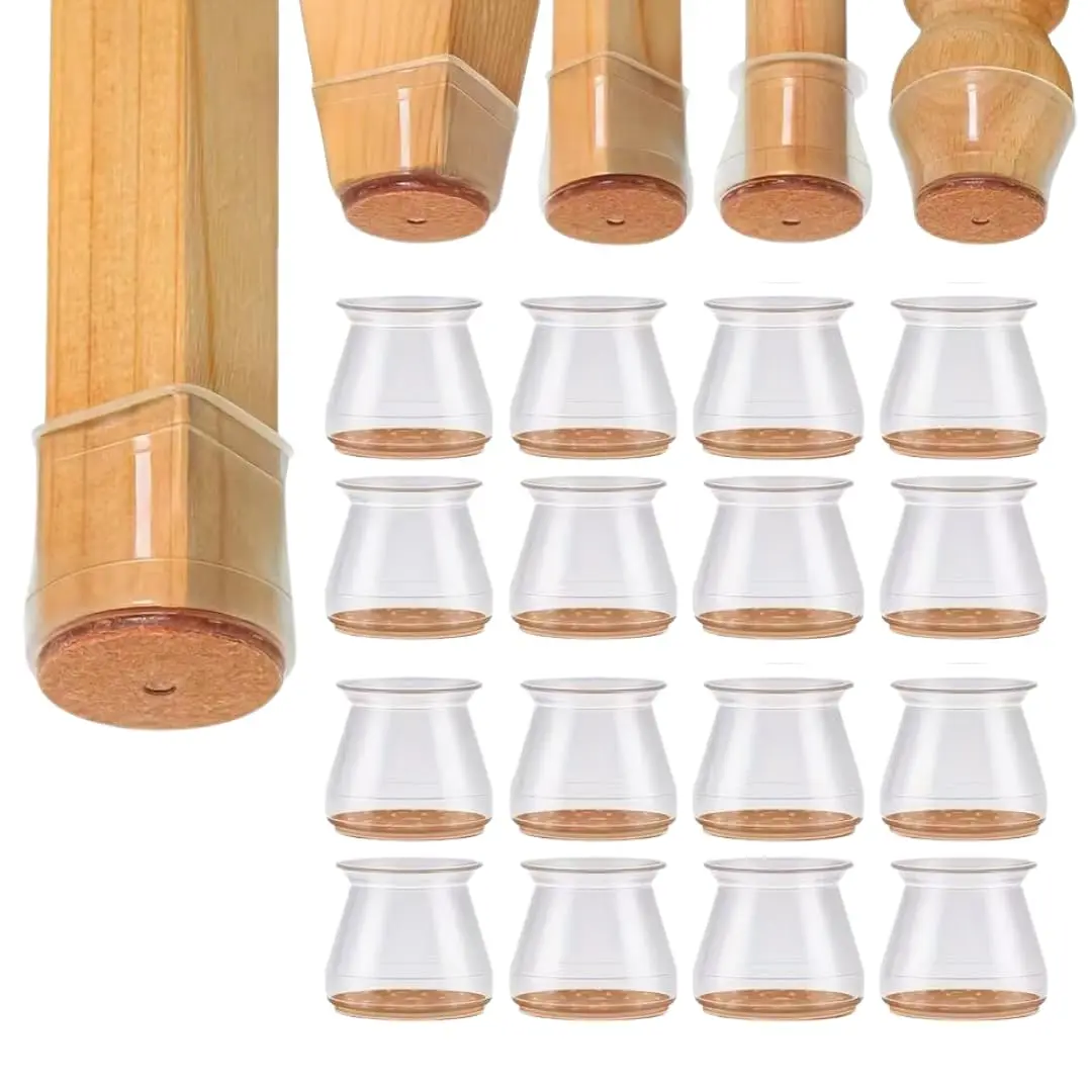 Kit C/16 Protetores Silicone com Feltro para Cadeira, Mesa e Banqueta 4cm | Antirrisco, antiderrapante, lavável e fácil de instalar. Reduz ruídos e protege o piso, ideal para móveis de até 4 cm. Ideal!