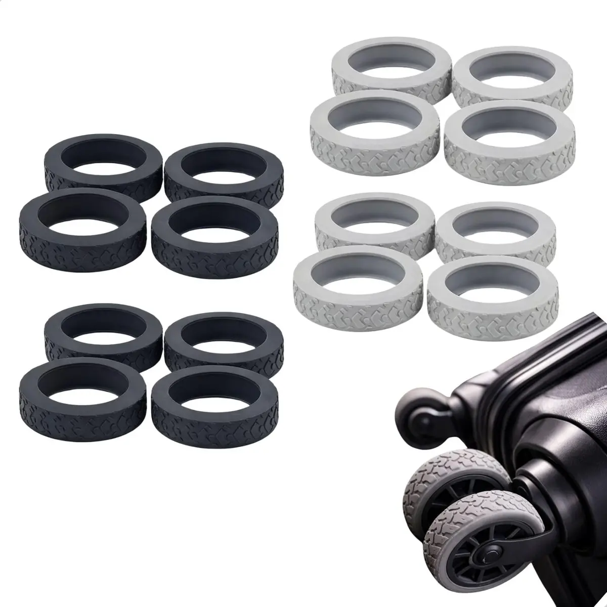 Protetor de Rodinha para Mala em Silicone Antirruído Kit com 8 Unidades (Preto)