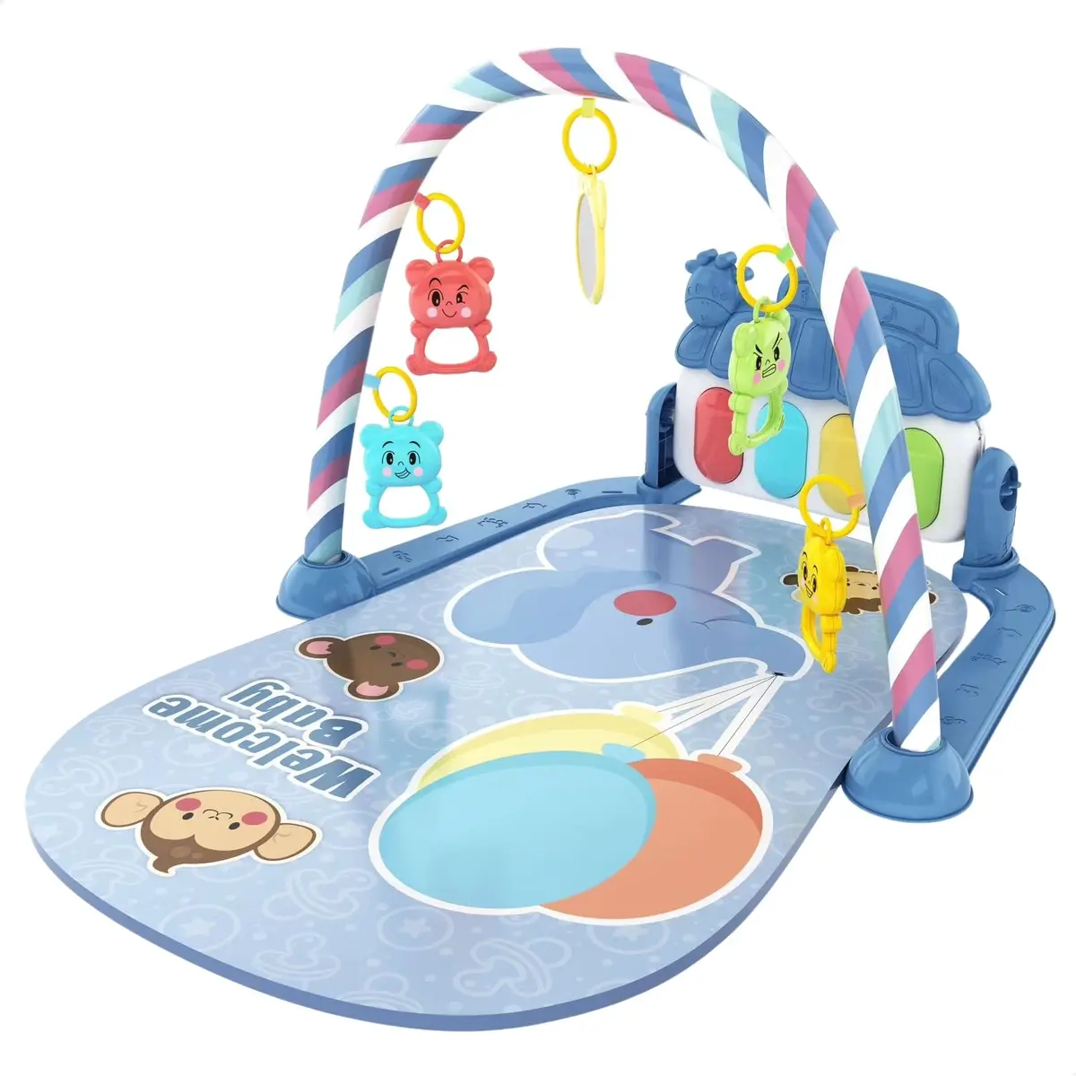 Tapete Infantil de Atividades Sensorial para Bebê Interativo com 5 Móbiles e Piano Musical com Som e Luzes (Azul) - 1