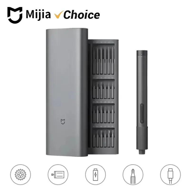 Kit de Chave de Fenda Elétrica de Precisão Mijia Tipo-C Recarregável 2 Modos de Torque 400+ Pontas de Precisão em Aço S2