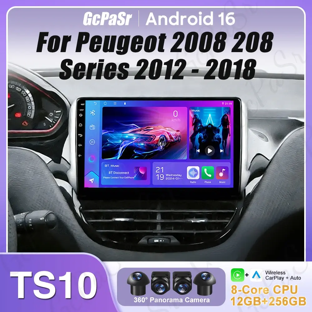 Android 16 navegação gps para peugeot 2008 208 série 2012 - 2018 carplay rádio do carro reprodutor multimídia vídeo estéreo bt 2k tela