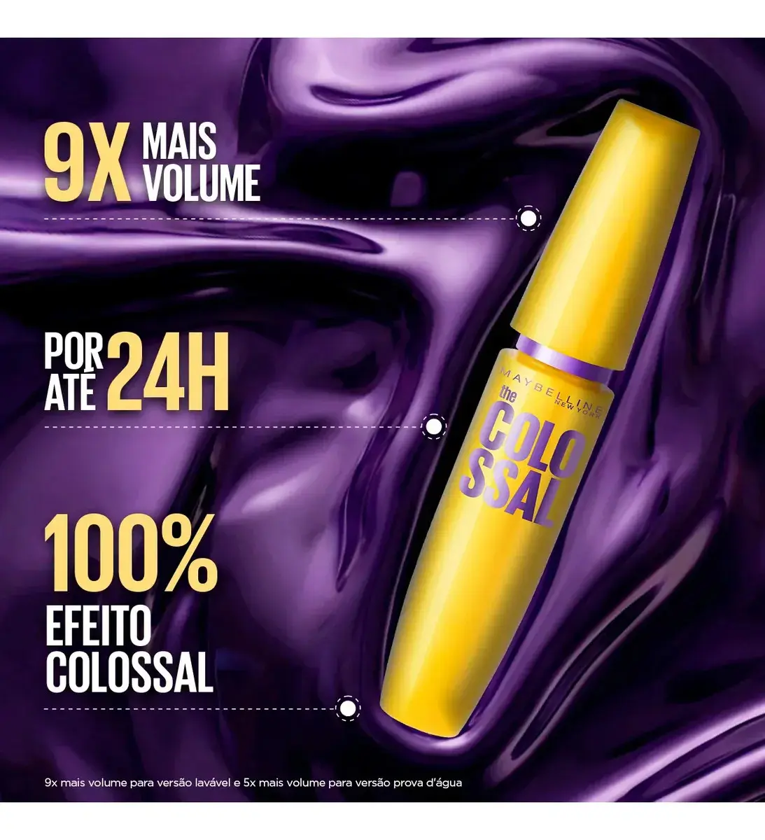 Máscara de Cílios Lavável, Longa Duração, 9x Mais Volume e Definição, Não Empelota, Cor Preto, The Colossal Volum' Express Maybelline NY, 8ml thumbnail 2