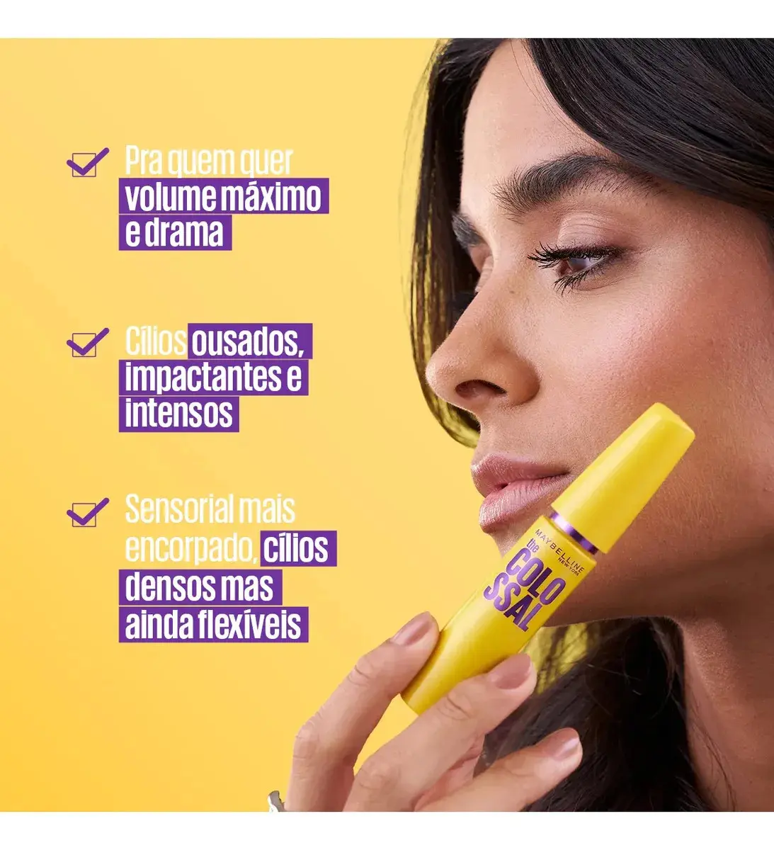 Máscara de Cílios Lavável, Longa Duração, 9x Mais Volume e Definição, Não Empelota, Cor Preto, The Colossal Volum' Express Maybelline NY, 8ml thumbnail 3
