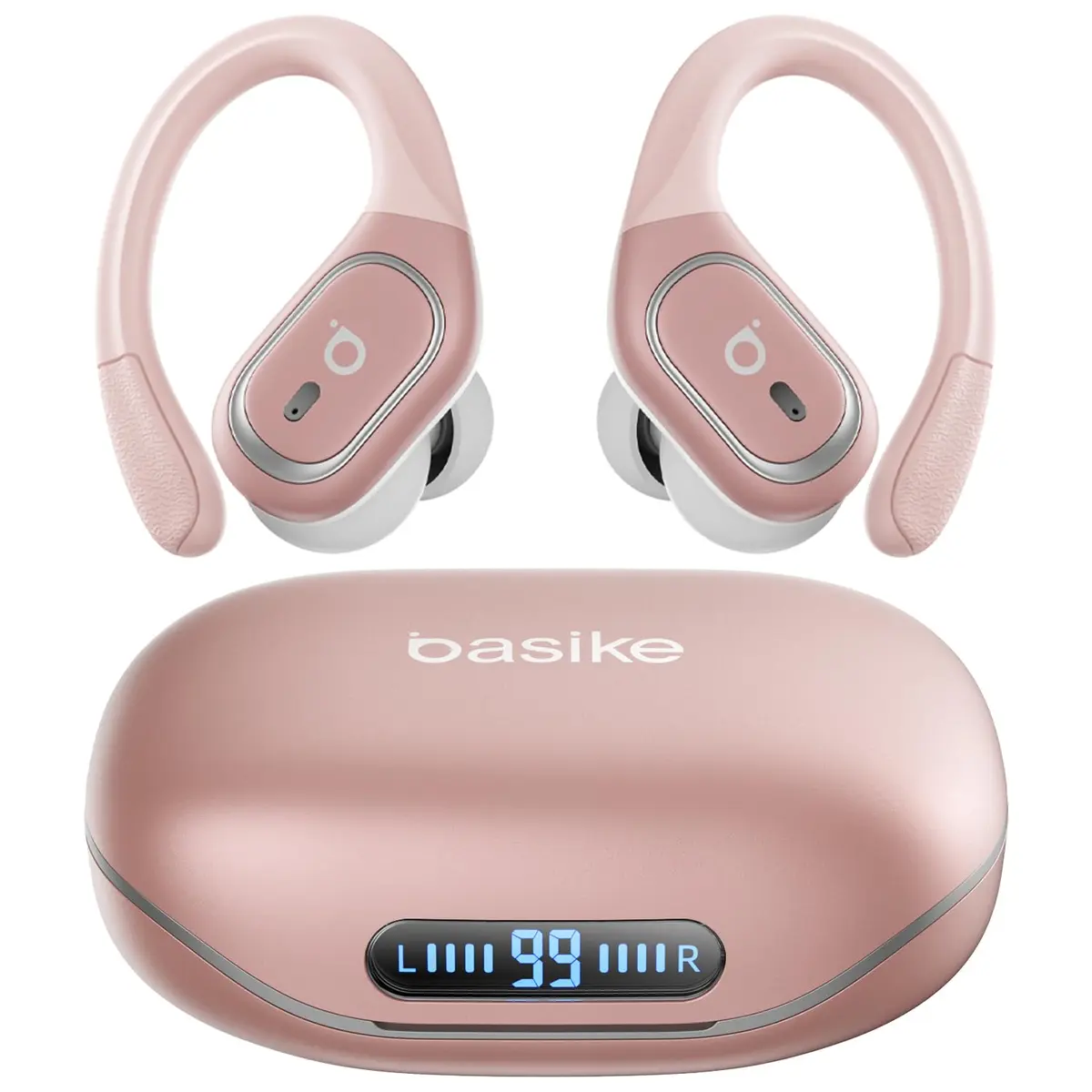 Basike Fone de Ouvido Bluetooth 6.0 Esportivo para Corrida, Intra-Auricular | TWS Som Estéreo Hi-Fi, ENC para Chamadas Claras, Toque Inteligente, IPX5, 40H de Reprodução com Display LED (Ouro Rosa) - 1
