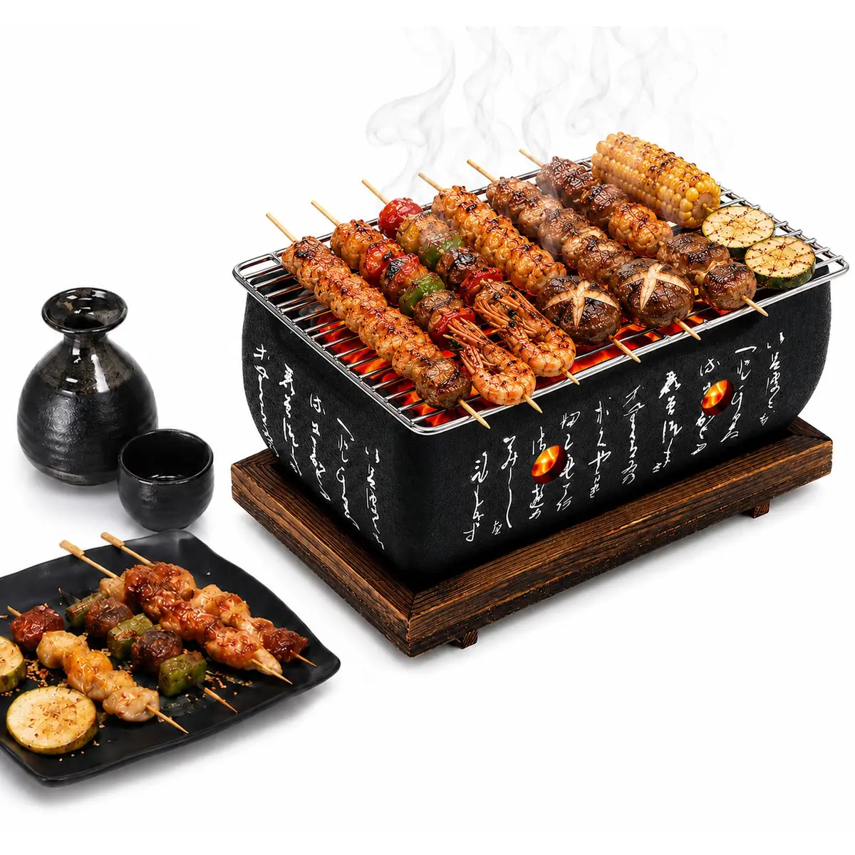 Churrasqueira Japonesa Cerâmica Portátil 24,5x13,5cm Grelha Alumínio | Antivento, ventilação dupla, aquecimento uniforme, limpeza fácil. Ideal p/ varanda, camping e piquenique