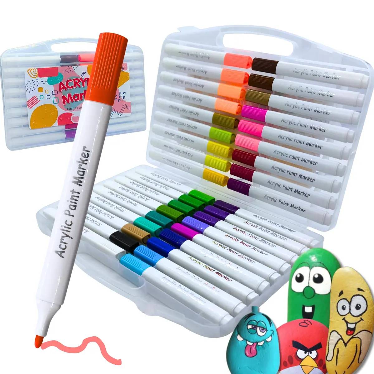 Conjunto de Marcadores de Tinta Acrílica Triangular, Canetinhas Acrílica para Artesanato, Caneta Acrílica para Pintura em Pedras, Madeira, Tela, Vidro e Cerâmica para Crianças e Adultos (36 Cores)