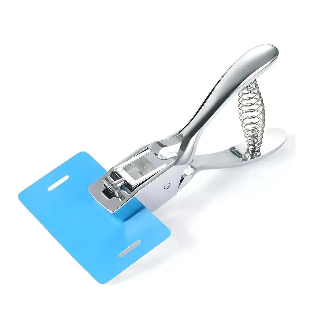 Alicate Furador de Crachá, Aço Inoxidável, Ovóide 15x3 mm | Até 20 folhas, Para PVC/papel