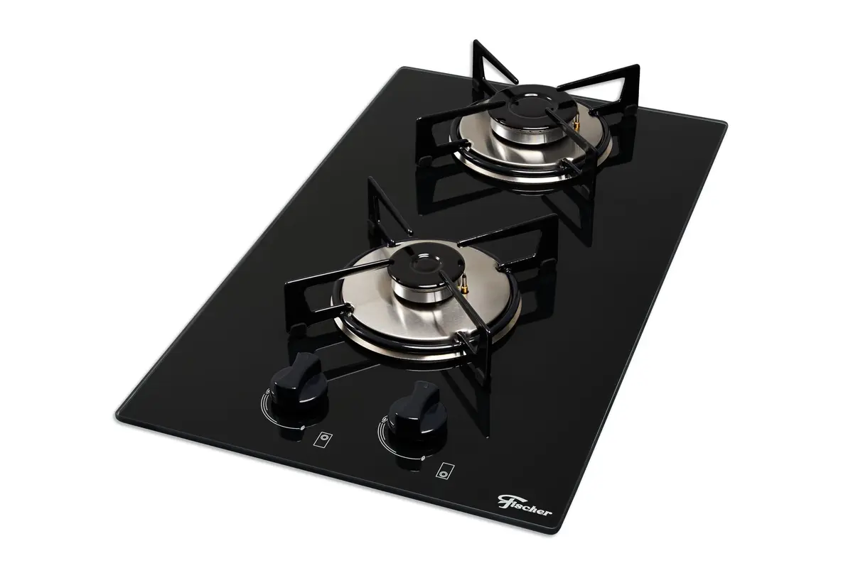 Fischer Cooktop à Gás 2 Bocas Loft com Supervisor de Chama Mesa Vidro Preto Bivolt - 30371-76352 - 1