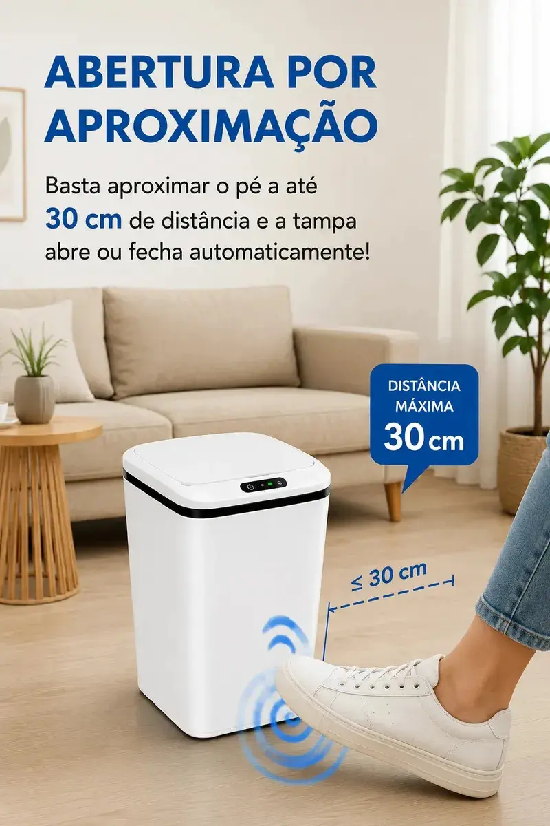 Lixeira Automática Inteligente 14L com Sensor Infravermelho Tampa Automática Sem Toque USB Recarregável Anti Odor thumbnail 5