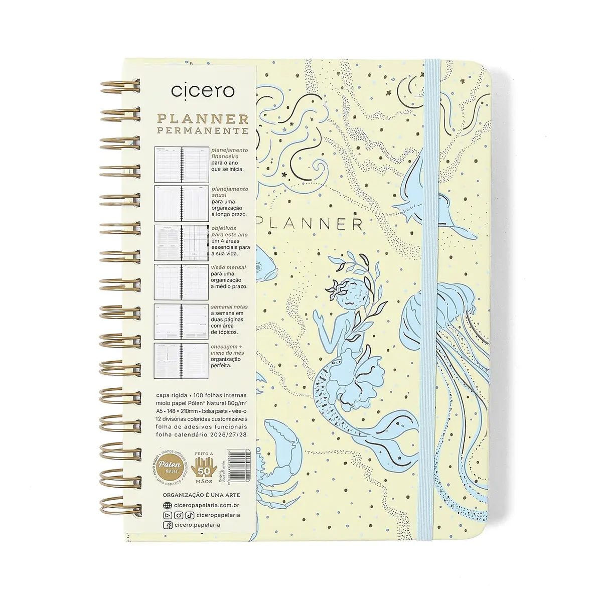 PLANNER PERMANENTE WIRE-O ORIGENS SEMANAL NOTAS A5 AQUA OFF WHITE