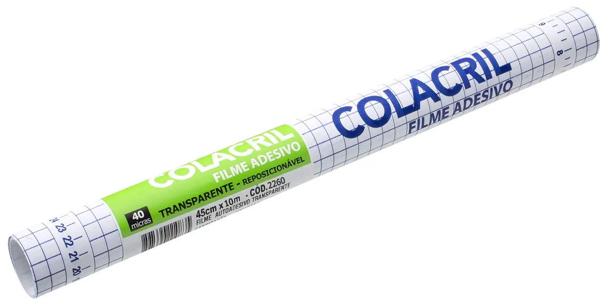 Colacril Filme Adesivo, Transparente, F02260, Espessura de 40 micras, Rolo de 45 cm x 10 m, - 1