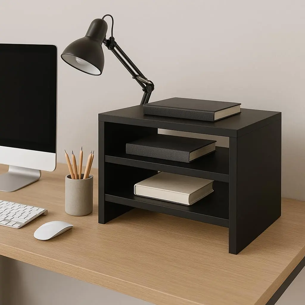 Organizador de Mesa para Escritório, Estante para Documentos em MDF, 3 Níveis, Branco (preto)