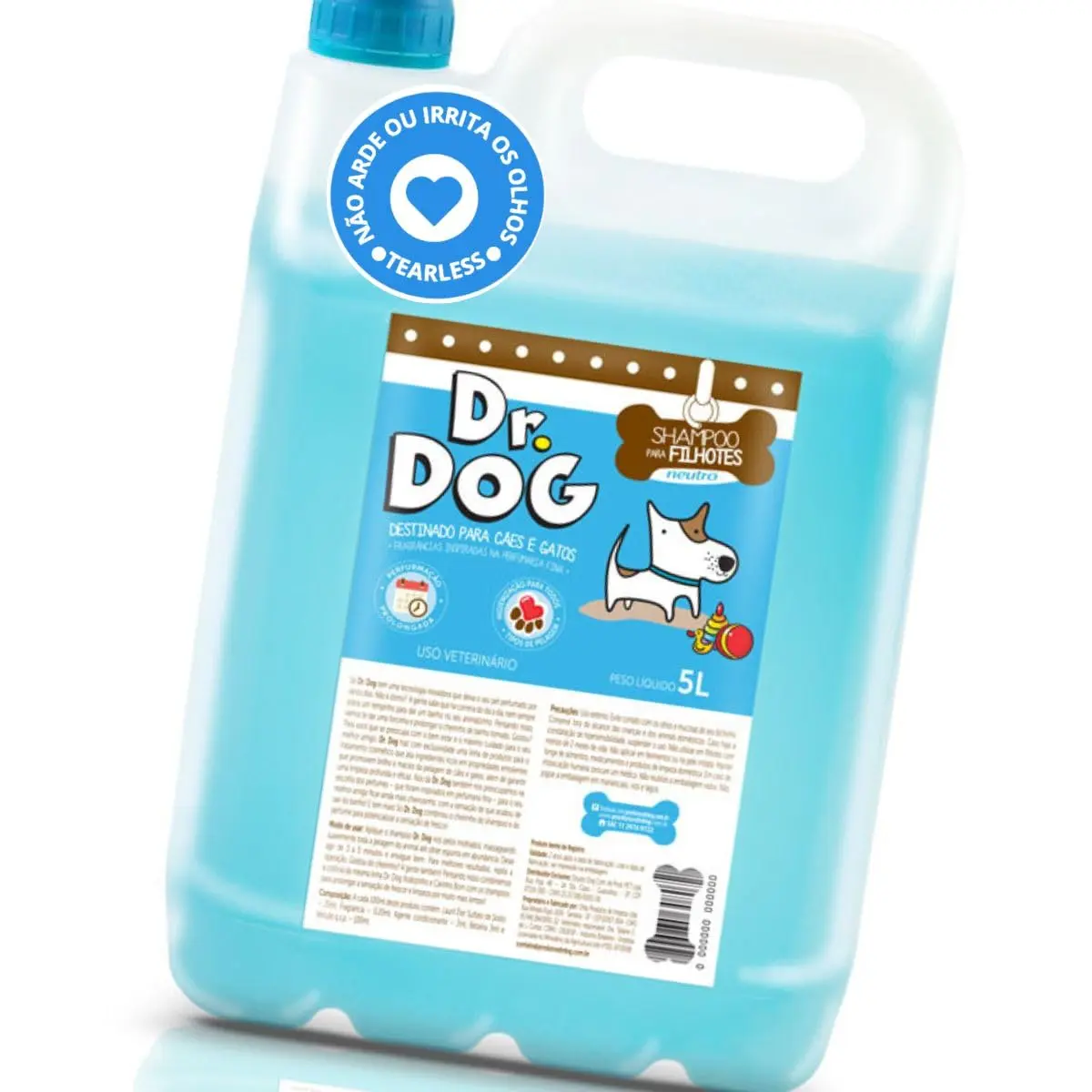 Shampoo para Cães e Gatos Filhotes Dr. Dog, Neutro, 5L | Hipoalergênico, Para Peles Sensíveis, Não Irrita os Olhos, Cheirinho de Bebê
