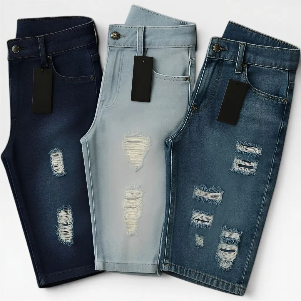 KIT 2 ou 3 Bermudas Jeans Masculina Rasgada Shorts Casual Moda Jogador Verão Confortável Premium Qualidade Gold - 1