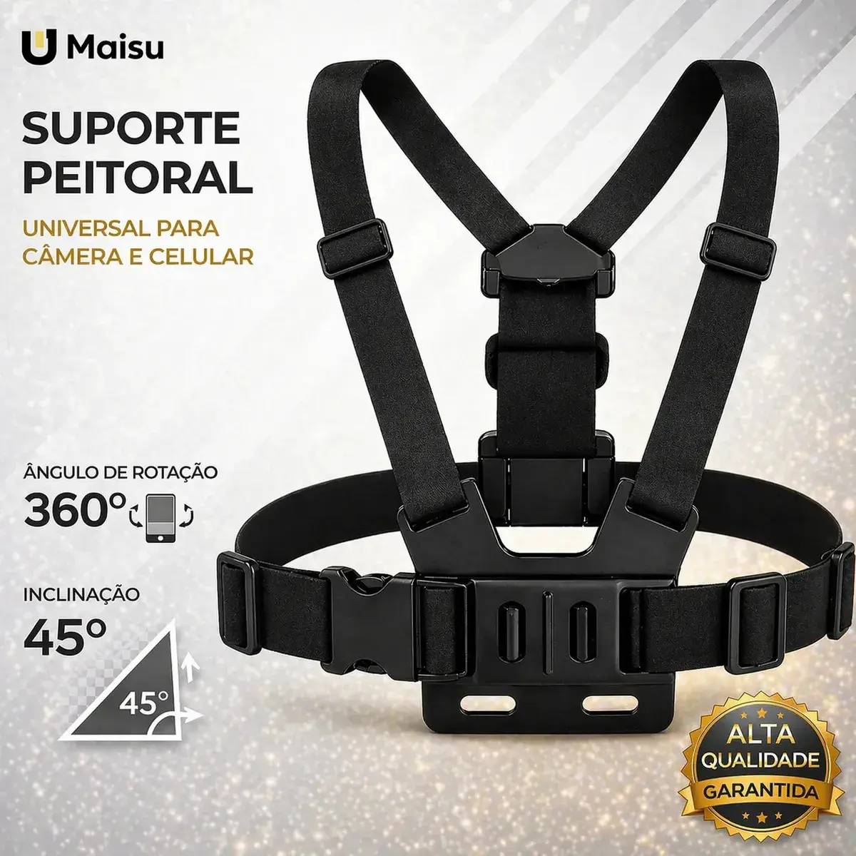 Suporte De Peito Para Celular Câmera Gopro Peitoral Torso Cinturão Ajustável Moto Bicicleta Esporte - U Maisu