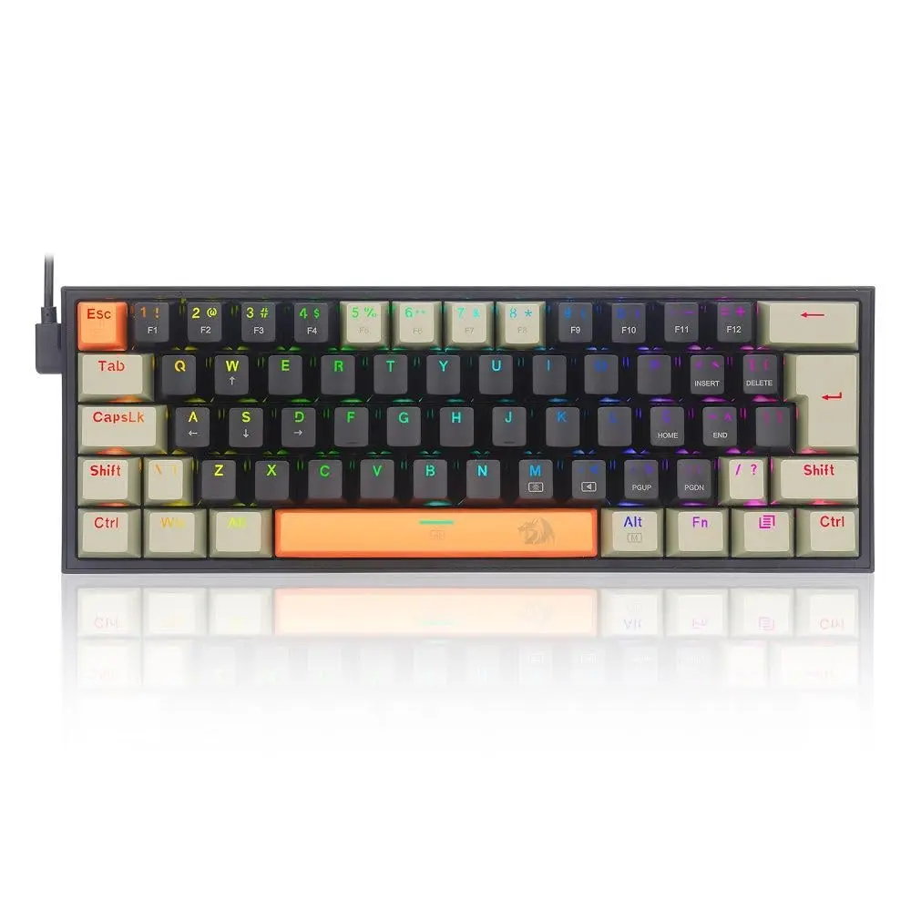 Teclado Mecânico Gamer Redragon Fizz 60% RGB Switch Marrom Laranja Preto Cinza K617RGB-OG BK GY