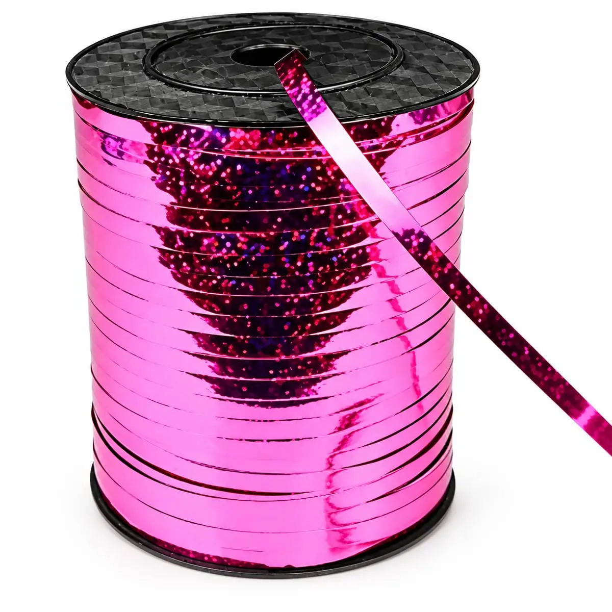 Fitilho Metalizado Holográfico Pink 200m Decoração de Festas e Balões | Rolo com 200 metros de fitilho holográfico resistente para laços de balões