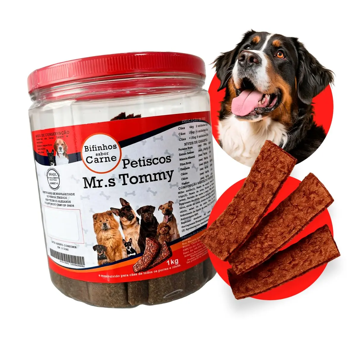 Petisco Bifinho Premium Para Cachorro Pote 1kg (Carne)