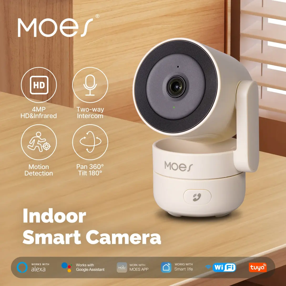 MOESTuya WiFi Indoor Pan/Tilt Câmera de segurança inteligente 4MP HD infravermelho Visão noturna Monitor de detecção de som de movimento Patrulha panorâmica - 1