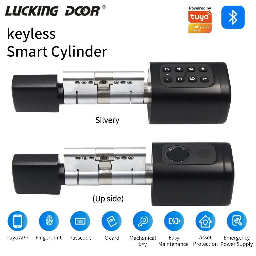 Fechadura Digital TTLock/Compatível com App Tuya, Cilindro com Impressão Digital Bluetooth, Desbloqueio por APP/Senha/Cartão RFID/Chave V1, Comprimento Ajustável