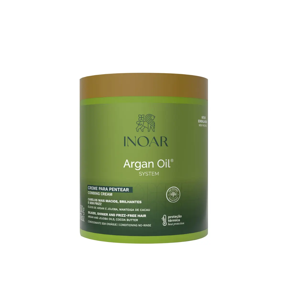 Inoar, Argan Oil, Creme para Pentear Finalizador, Hidratação e Antifrizz, Óleo de Argan, Jojoba e Manteiga de Cacau, Para Todos os Tipos de Cabelos, 500g - 1