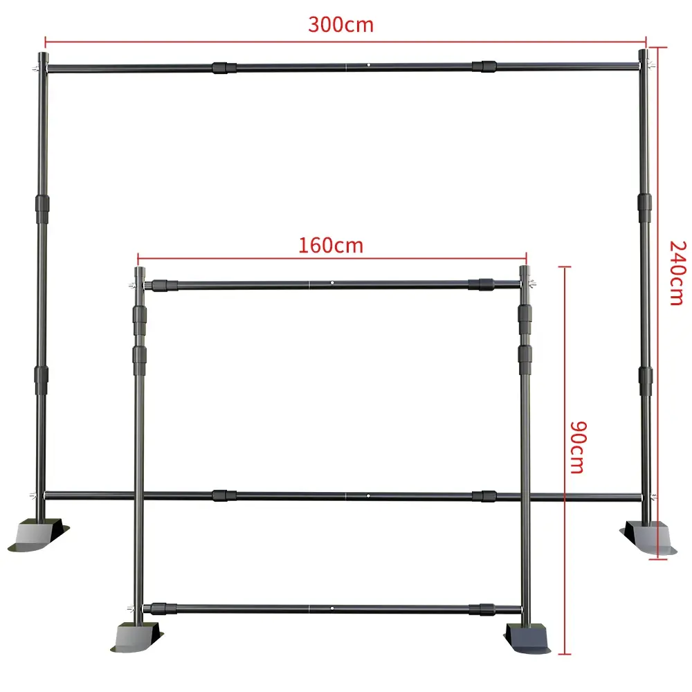 Suporte de fundo 2.4x3.0m, barra transversal dupla para sistema de suporte de moldura de cenário, fotografia, estúdio fotográfico, vídeo, musselina, tela verde
