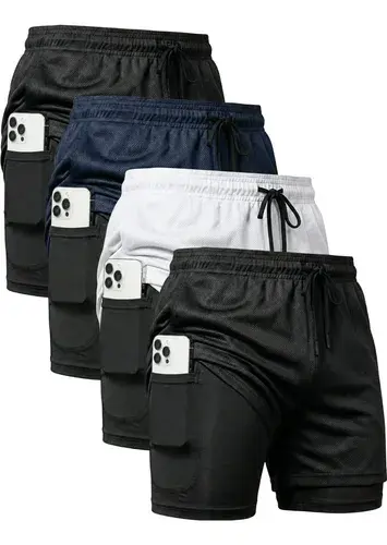 Kit 4 Shorts 2 Em 1 Duplo Dryfit Masculino Compressão Térmic - 1