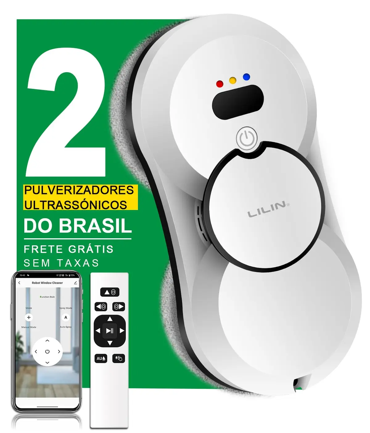 Robô Limpa Vidros Lilin HCR10, Limpeza de Janelas Automática, Bivolt, com Controle Remoto e App, Compatível com Amazon Echo - 1