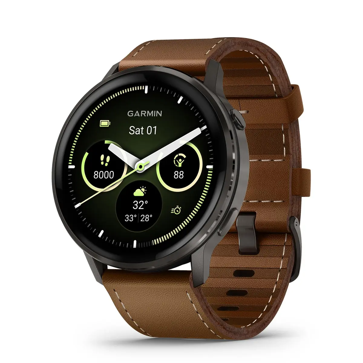 Garmin Relógio Venu 4 Preto 45mm com Pulseira de Silicone Preta + Pulseira de Couro Marrom