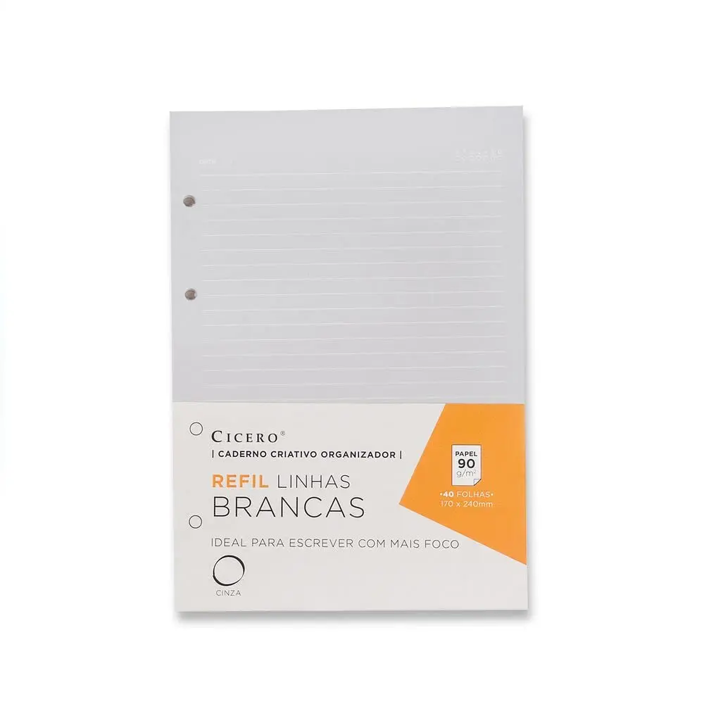 Cicero Refil Caderno Criativo Argolado 40FLS Offset Cinza 90g Linhas Brancas 17x24, 8507 - 1