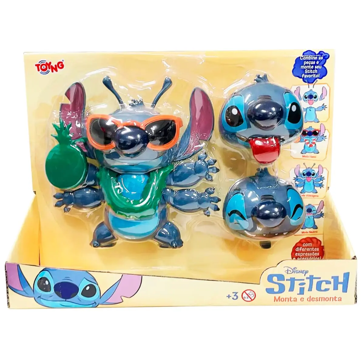 Boneco Stitch Monta e Desmonta Disney Toyng | Brinquedo Infantil com Acessórios e Diferentes Expressões | Personagem Lilo & Stitch | +3 Anos - 1