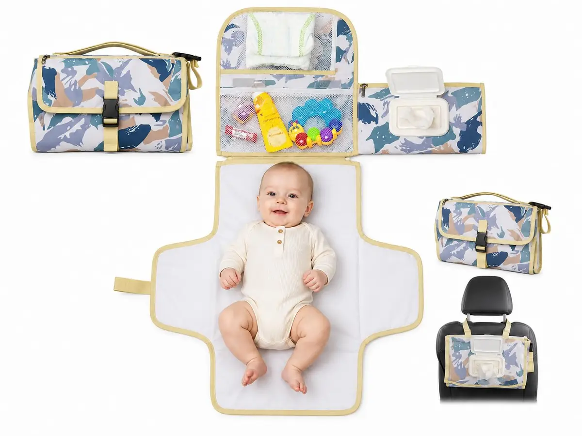 Trocador Portátil Bebê Dobrável Com Porta Fraldas. | Trocas mais práticas e confortáveis onde você estiver, trocador portátil compacto, dobrável, impermeável e fácil de limpar.