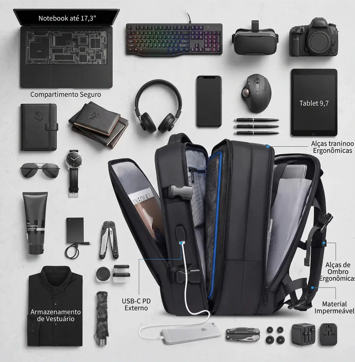 Mochila Passeio Romantic Crown de 42L Com Compartimento Para Notebook e Entrada USB, Impermeável thumbnail 2
