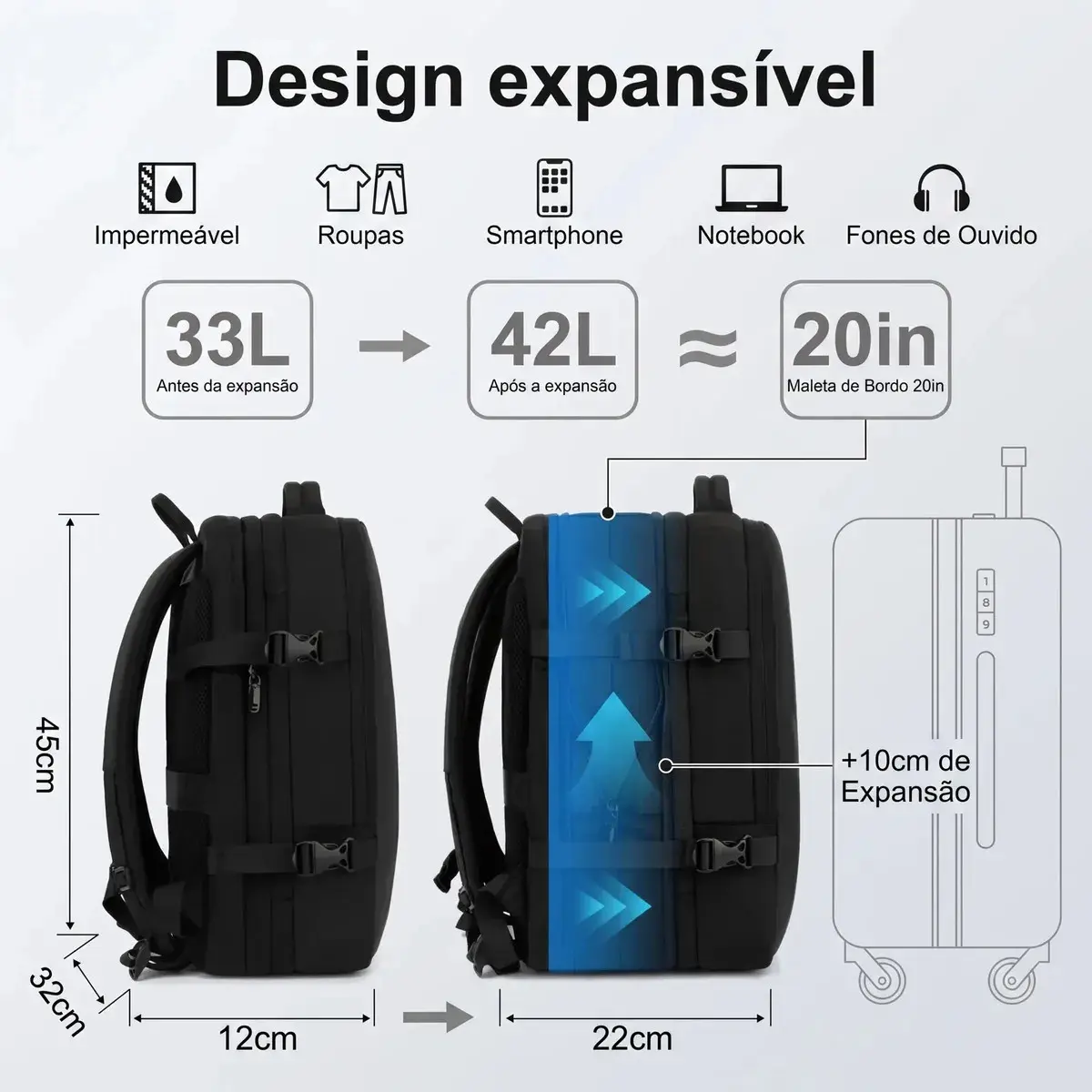Mochila Passeio Romantic Crown de 42L Com Compartimento Para Notebook e Entrada USB, Impermeável thumbnail 3