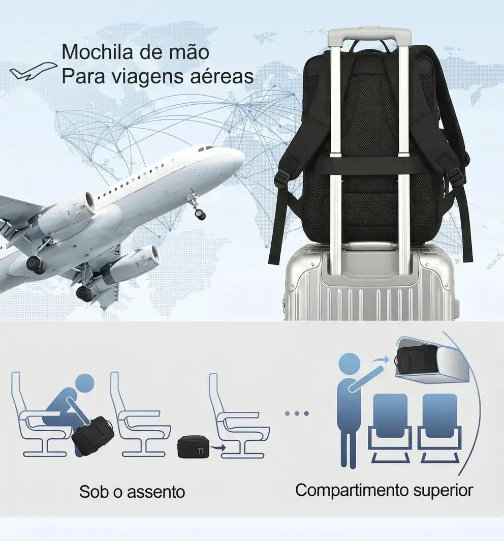 Mochila Passeio Romantic Crown de 42L Com Compartimento Para Notebook e Entrada USB, Impermeável thumbnail 4