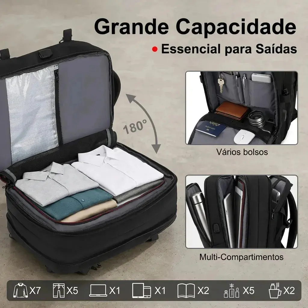 Mochila Passeio Romantic Crown de 42L Com Compartimento Para Notebook e Entrada USB, Impermeável thumbnail 5