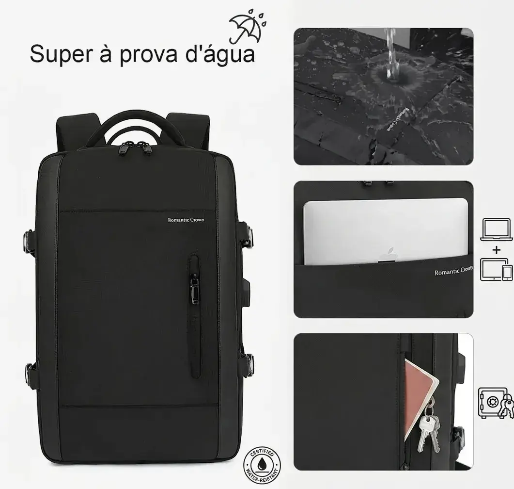 Mochila Passeio Romantic Crown de 42L Com Compartimento Para Notebook e Entrada USB, Impermeável thumbnail 7