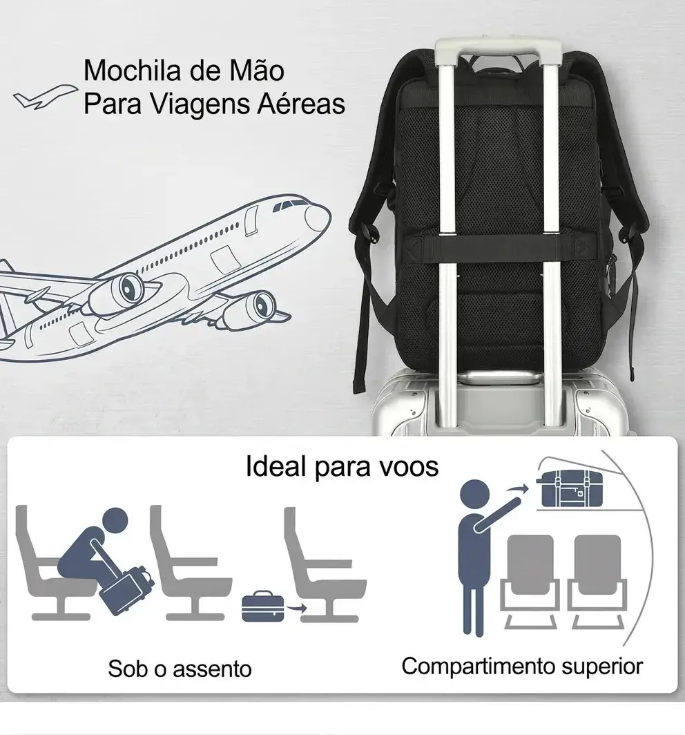 Mochila Passeio Romantic Crown de 42L Com Compartimento Para Notebook e Entrada USB, Impermeável thumbnail 9