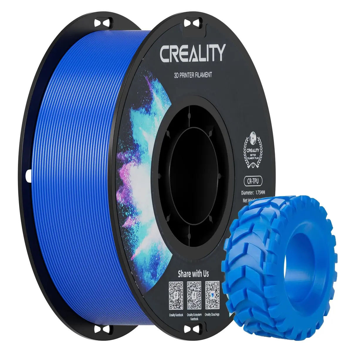 Creality Filamento TPU 1,75, filamento flexível TPU 95A, maior dureza e resiliência, material adesivo macio, elástico, filamento de impressão 3D de 1 kg para impressora 3D (azul)