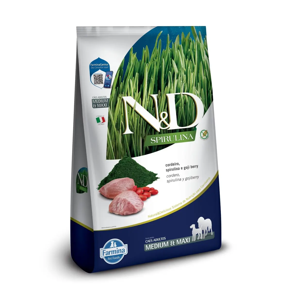 N&D Spirulina para Cães Adultos de Raças Médias e Grandes Sabor Cordeiro, Spirulina e Goji Berry 10,1Kg