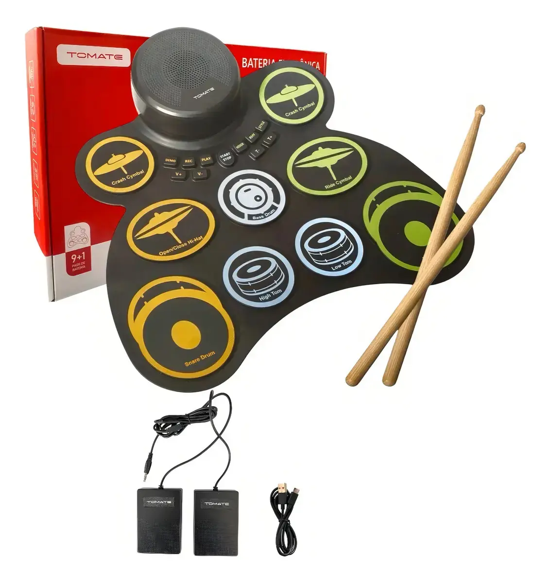 Bateria Eletrônica Completa Digital Sons Demo Gravação Entrada Fone de Ouvido Instrumento Musical com Baquetas e Pedais - 1