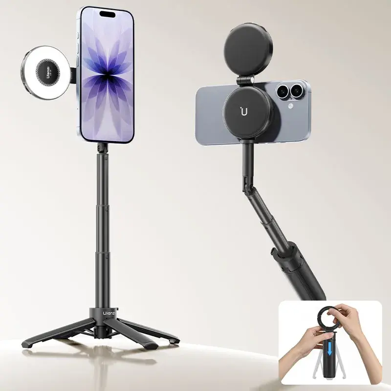 Ulanzi MT71 Bastão de Selfie Magnético Mini 2 em 1 com Tripé e Suporte de Mesa para iPhone 17 16 15, Ideal para Viagens ao Ar Livre, Transmissões ao Vivo e Gravações de Vlog