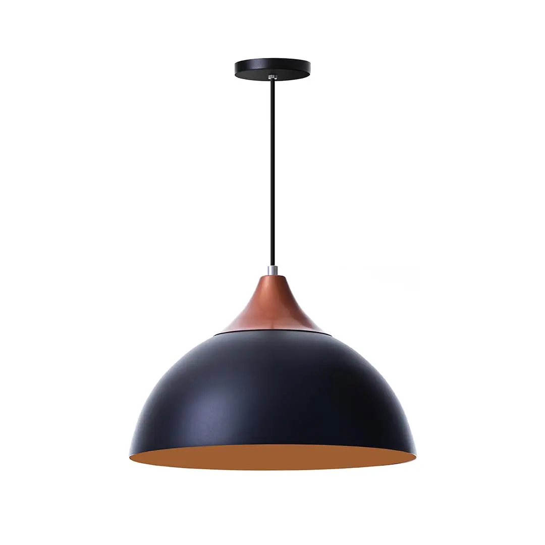 Luminaria Pendente Meia Lua 40cm Com Chapéu Alumínio Decoraçoes (Preto Topo Cobre)