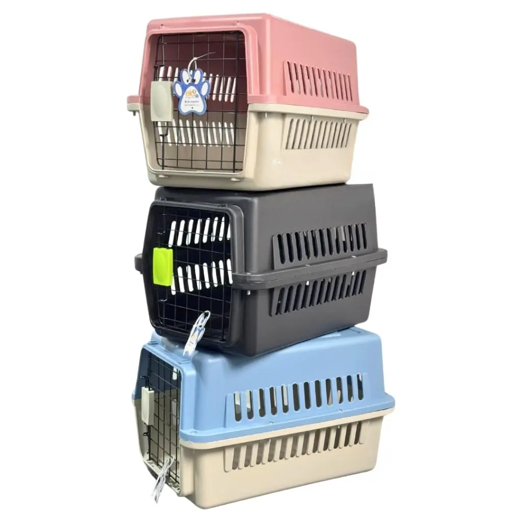 Caixa de Transporte para CãEs e Gatos com Porta de Ferro Resistente para Animais de EstimaçãO com Peso Até 15 Kg(AZUL - ELO)