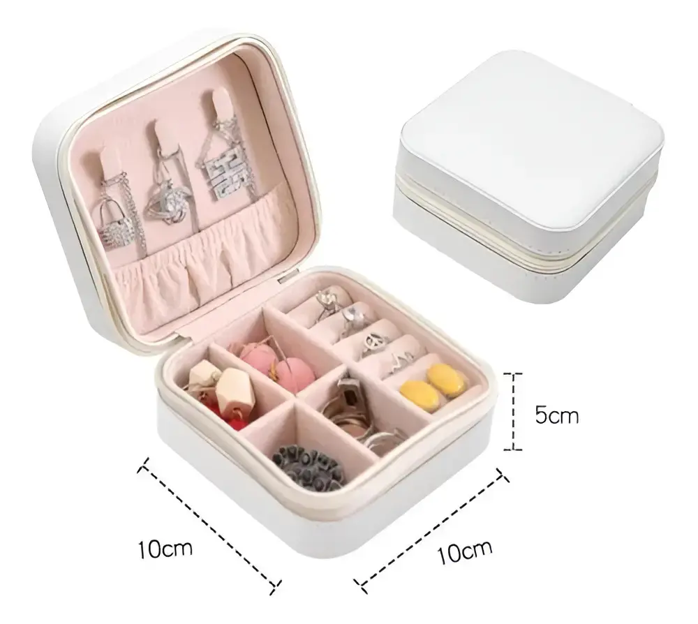 Mini Porta Joias estojo couro Com Fecho De Zíper para viagem bolsa Branca - 1
