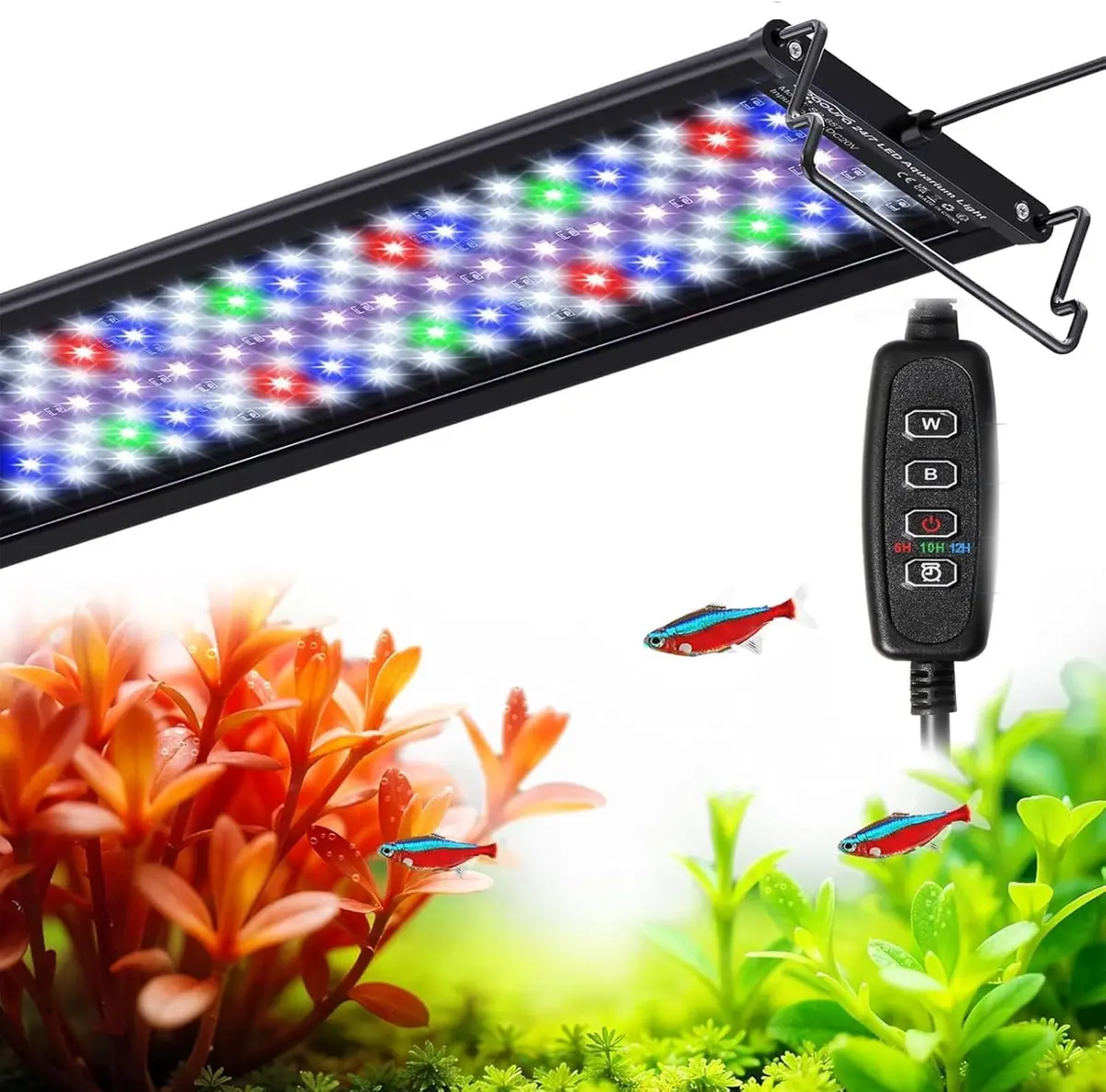 19W Luz LED Aquario para Tanques de 75-100 Centimeters, Luminaria Aquario Luz Extensível de Aquário de Espectro Completo com Timer, Ligar/Desligar Automático, Brilho Ajustável para Água Doce