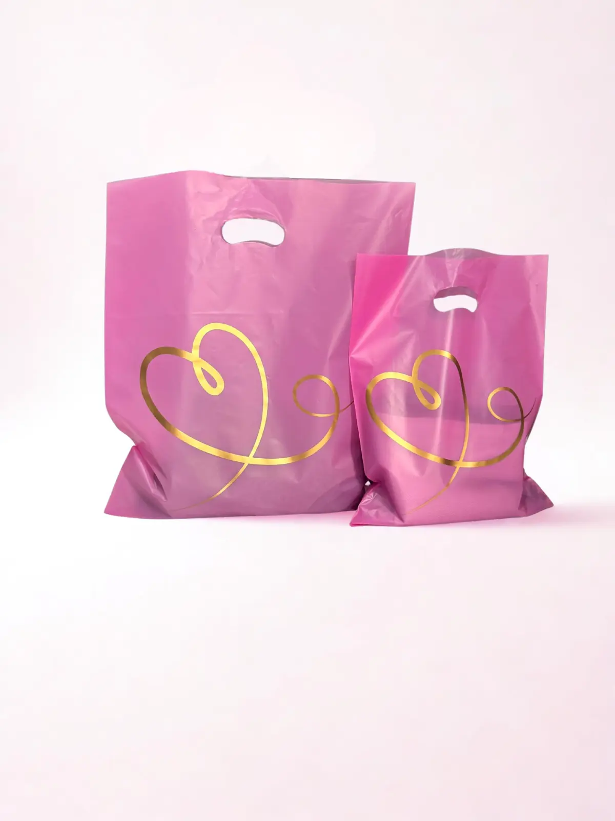 Sacola Plástica Personalizada Rosa Kit em 2 tamanhos - 30x40cm e 40x50cm - Modelo Alça Vazada - 1