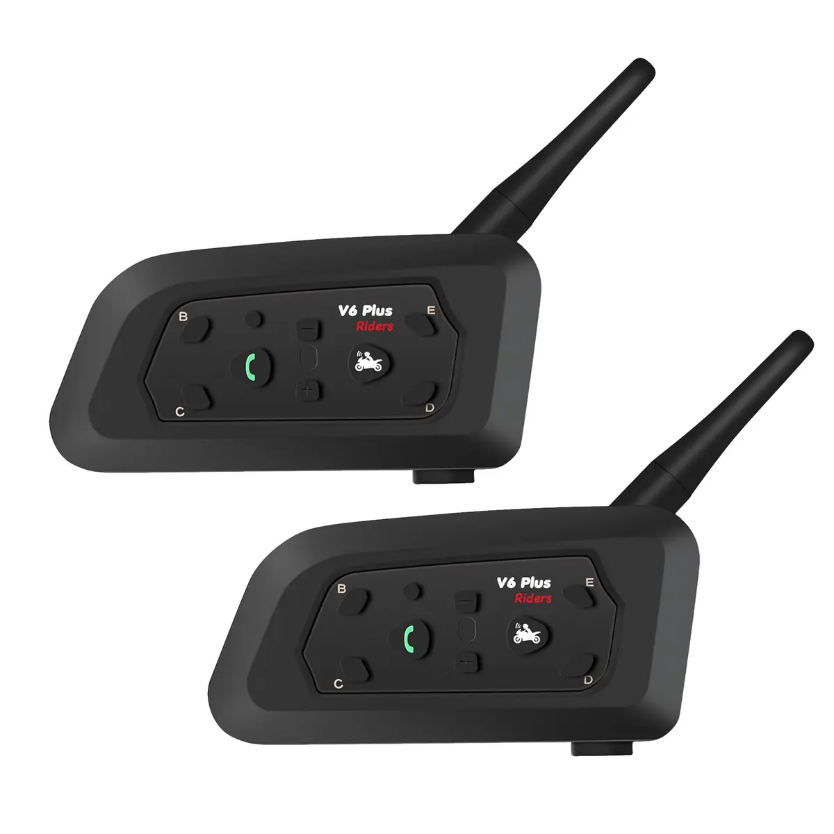Intercomunicador Bluetooth V6 Plus X6, Alcance 1200m, Kit Duplo con Micrófono, 2 Unidades - 1