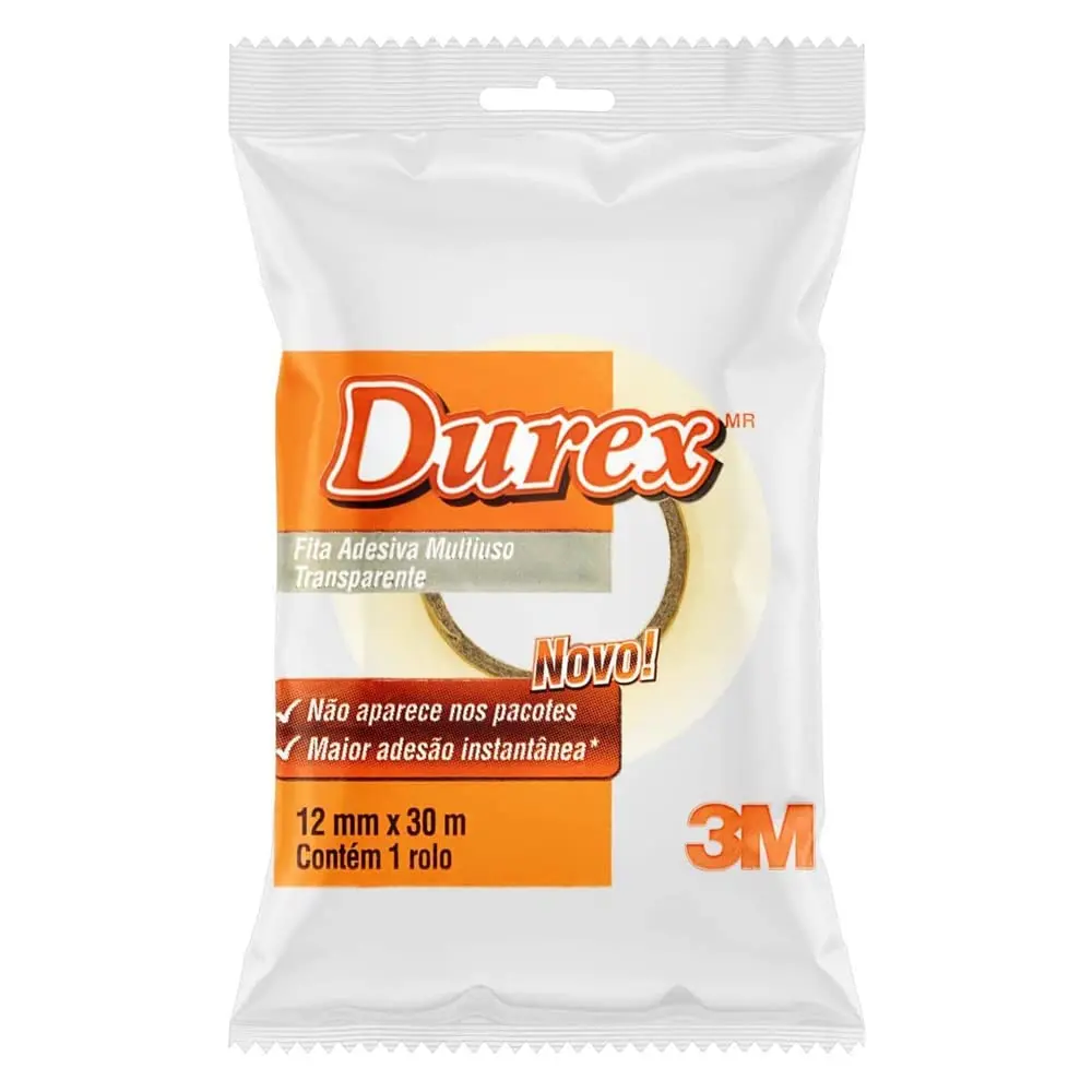 DUREX 3M Fita Adesiva Transparente 12 mm x 30 m 1 Rolo | Adesão instantânea, Prática e rápida de colar, Desenrolamento leve, Discreta e eficiente para diferentes aplicações